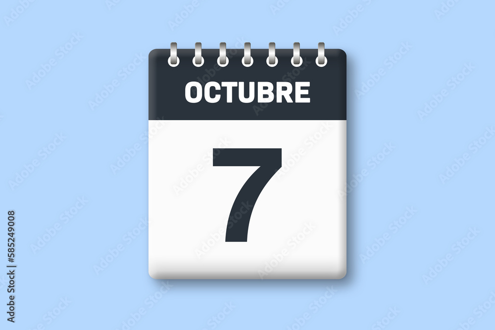 7 de octubre - fecha calendario pagina calendario - septimo dia de octubre sobre fondo azul 7 de octubre - fecha calendario pagina calendario - septimo dia de octubre sobre fondo azul