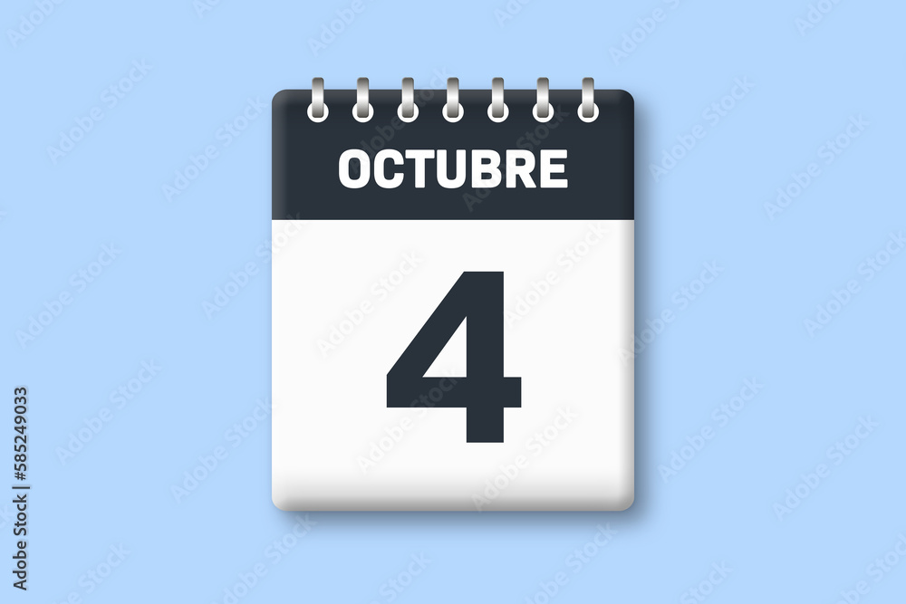 4 de octubre - fecha calendario pagina calendario - cuarto dia de octubre sobre fondo azul 4 de octubre - fecha calendario pagina calendario - cuarto dia de octubre sobre fondo azul