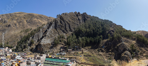 HUANCAVELICA, PERU - JULY 21, 2022: Panoramic view of the San Cristobal mountain or also called the Señor de Soltera mountain located in the city of Huancavelica.