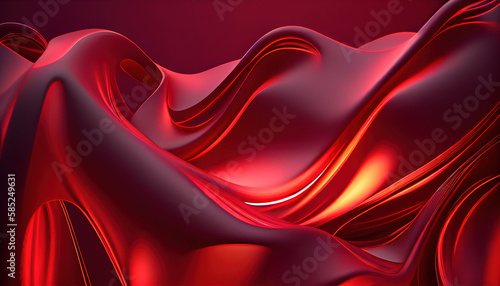 Red Wavy Satin glass Background Neon Lighting red abstract background with curves and a light red background. - Generative AI