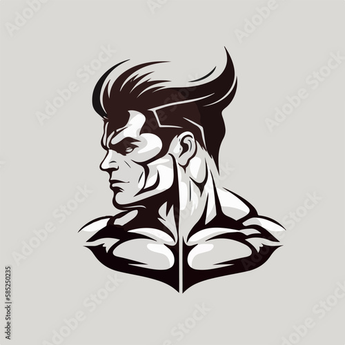 Fitness gym badge or emblem vector illustration. Man bodybuilder silhouette for t-shirt or print stamp. Retro logo design.