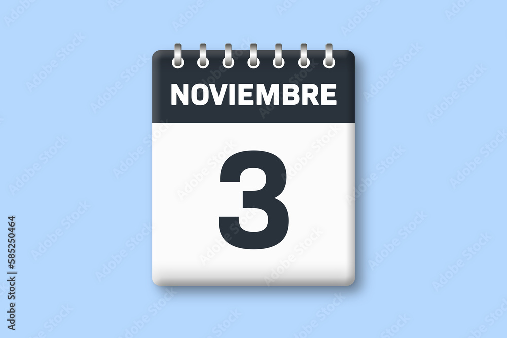 3 de noviembre - fecha calendario pagina calendario - tercer dia de noviembre sobre fondo azul 3 de noviembre - fecha calendario pagina calendario - tercer dia de noviembre sobre fondo azul