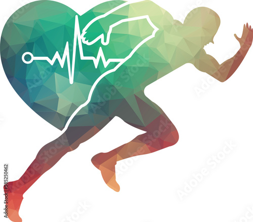 man avatar running with heart pulse silhouette style icon design, Marathon athlete training and fitness theme Vector illustration