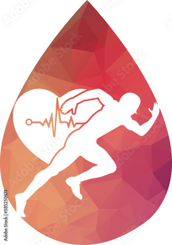 man avatar running with heart pulse silhouette style icon design, Marathon athlete training and fitness theme Vector illustration
