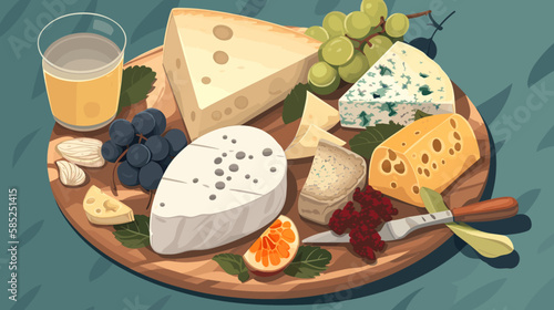 cheese plate decorated with fruits