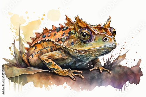 Argentine horned frog in style of watercolor pencils on white paper  AI generative illustration
