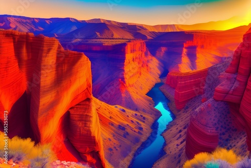 Colorful canyon landscape at sunset. nature landscape in the canyon. amazing nature background. summer landscape in nature. - generative ai 
