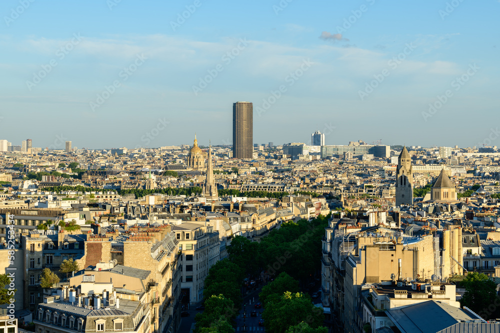 Avenue Marceau, Les Invalides and Montparnasse tower , in Europe, France, ile de France, Paris, in summer, on a sunny day.