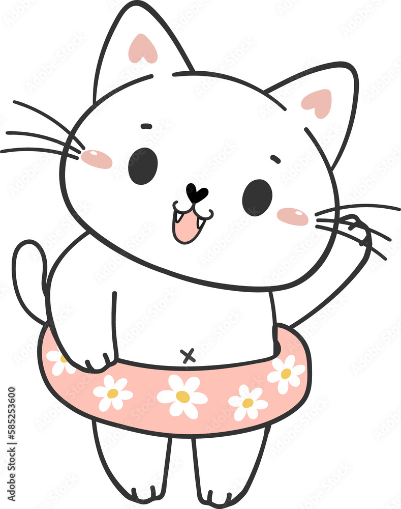 cute funny summer beach playful kitten cat in shorts cartoon animal hand drawing doodle cute funny summer beach playful kitten cat in shorts cartoon animal hand drawing doodle