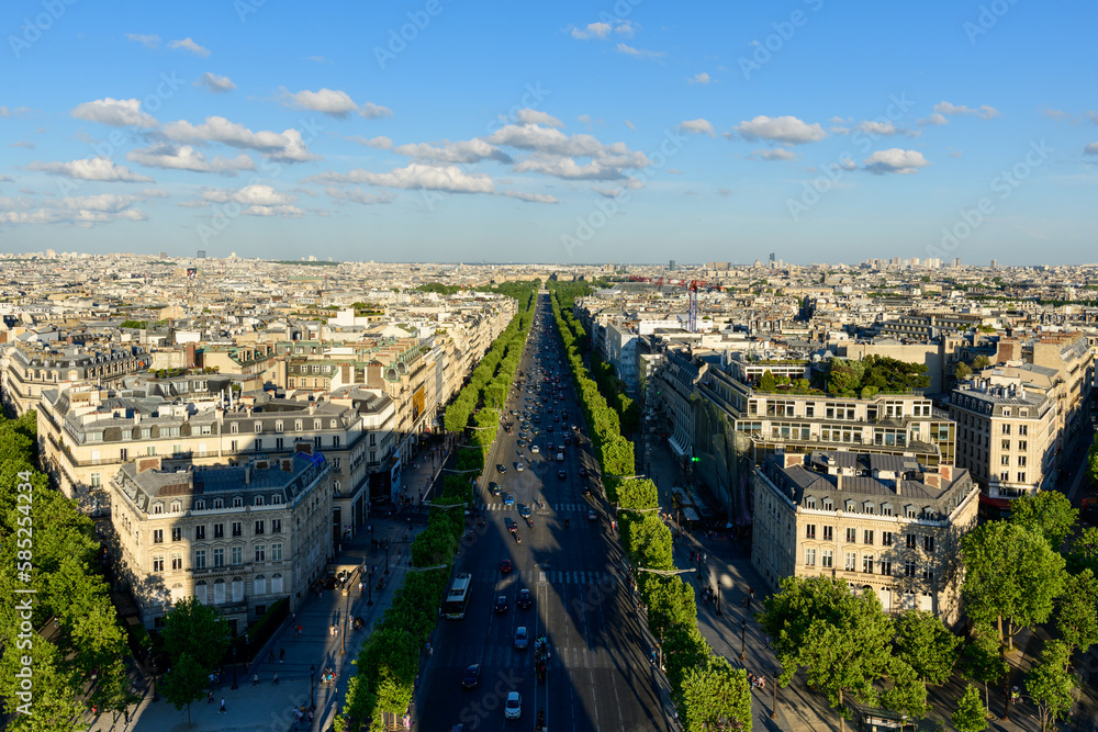 Avenue des Champs-elysees , Europe, France, Ile de France, Paris, in summer, on a sunny day.