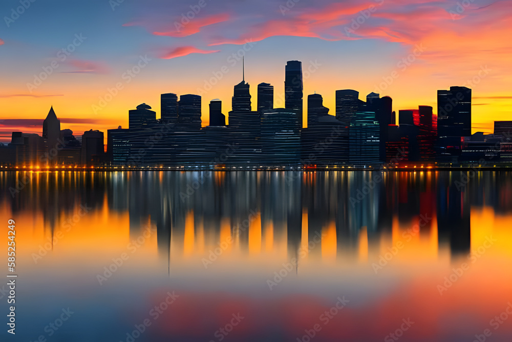 city skyline at sunset