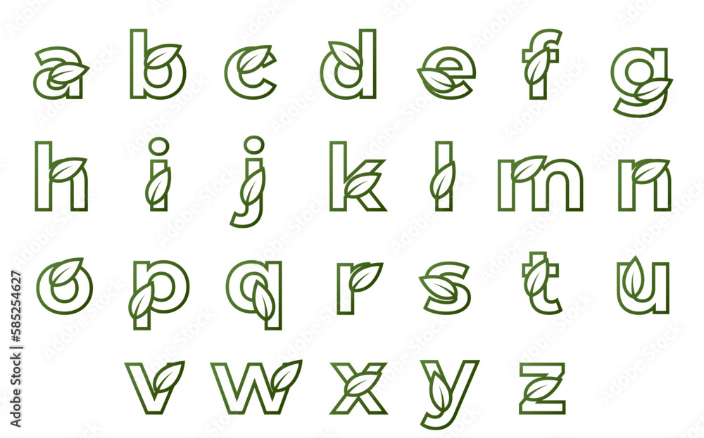 lowercase line letters with leaf set. eco friendly alphabet. nature and environment design