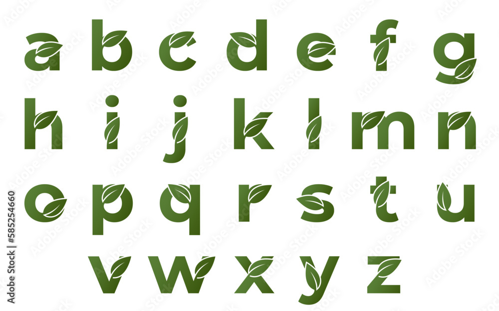 lowercase letters with leaf set. eco alphabet design. nature and environment design elements. isolated vector images