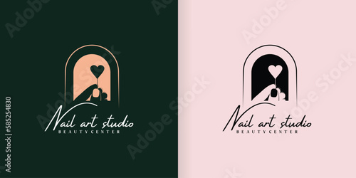 Nail studio or nail polish icon set logo design for beauty salon with unique concept
