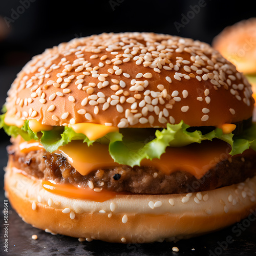 Delicious hamburger with cheese and salad. Generative AI