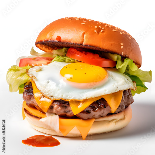 Delicious hamburger with cheese, egg, and salad. Generative AI Generative AI