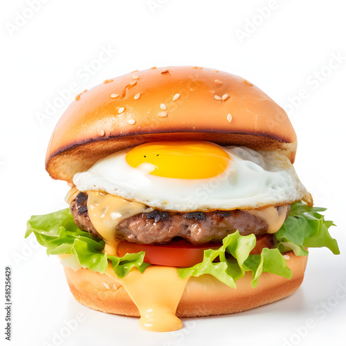 Delicious hamburger with cheese, egg, and salad. Generative AI Generative AI