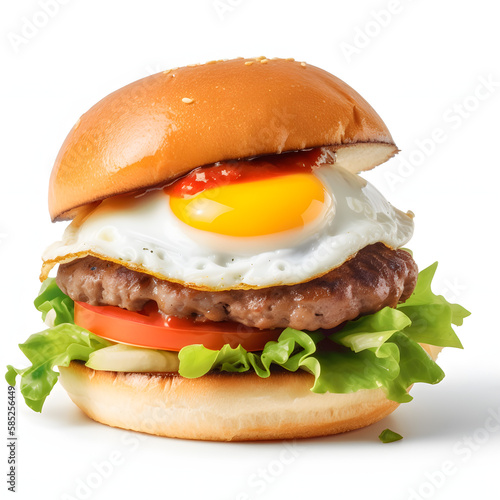 Delicious hamburger with cheese, egg, and salad. Generative AI Generative AI