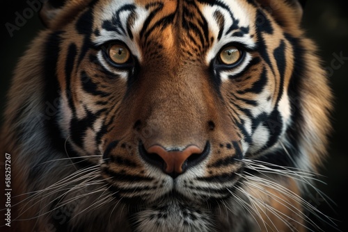 A close - up of a tiger s face  with its piercing eyes and fierce expression - made with Ai