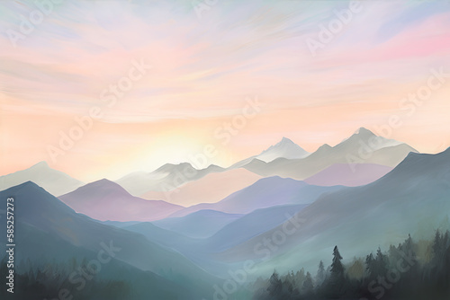 A serene sunset over a mountain range, with the sun dipping behind the peaks - made with AI © Maurice