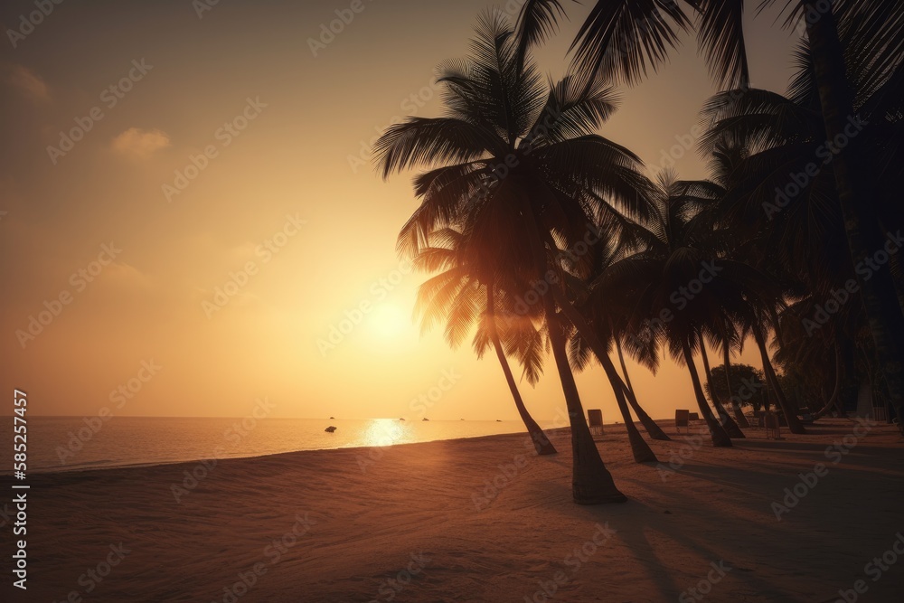 Sunset on the beach of caribbean sea Generative AI