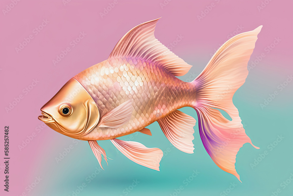 Gold fish portrait on pink and green gold warm background Gold fish portrait on pink and green gold warm background