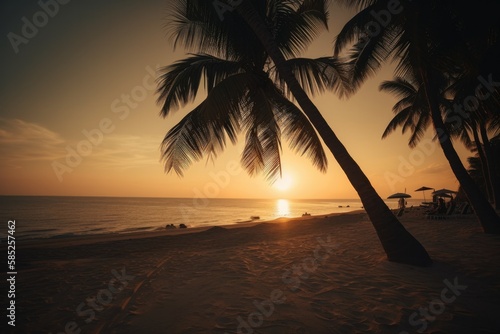 Sunset on the beach of caribbean sea Generative AI