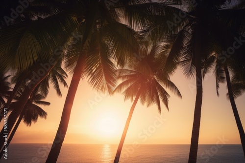 Sunset on the beach of caribbean sea Generative AI