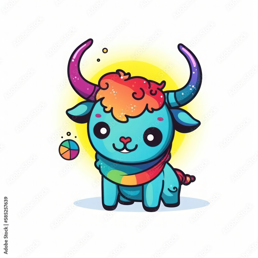 Fototapeta premium Kawaii Zodiac Sign Taurus on White Background. Best for Printing Design. Generative AI