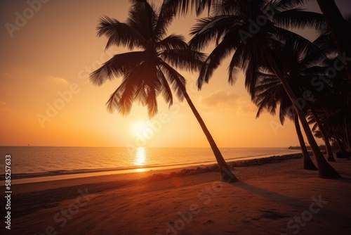 Sunset on the beach of caribbean sea Generative AI