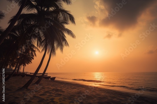 Sunset on the beach of caribbean sea Generative AI © ChaoticMind