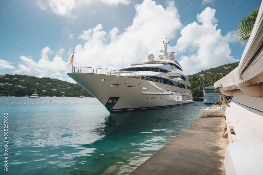 Naklejka premium Large luxurious yacht docked in the Caribbean, high quality generative ai