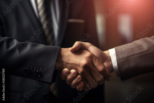 Two businessmen shake hands. Handshake deal symbol. Business concept. Contract signing. AI generated, human enhanced