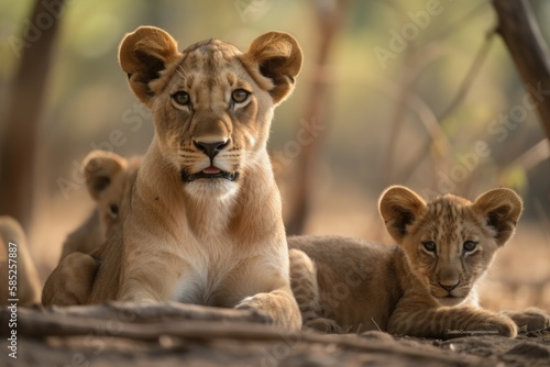 Pride of lions in nature. AI generated, human enhanced © top images