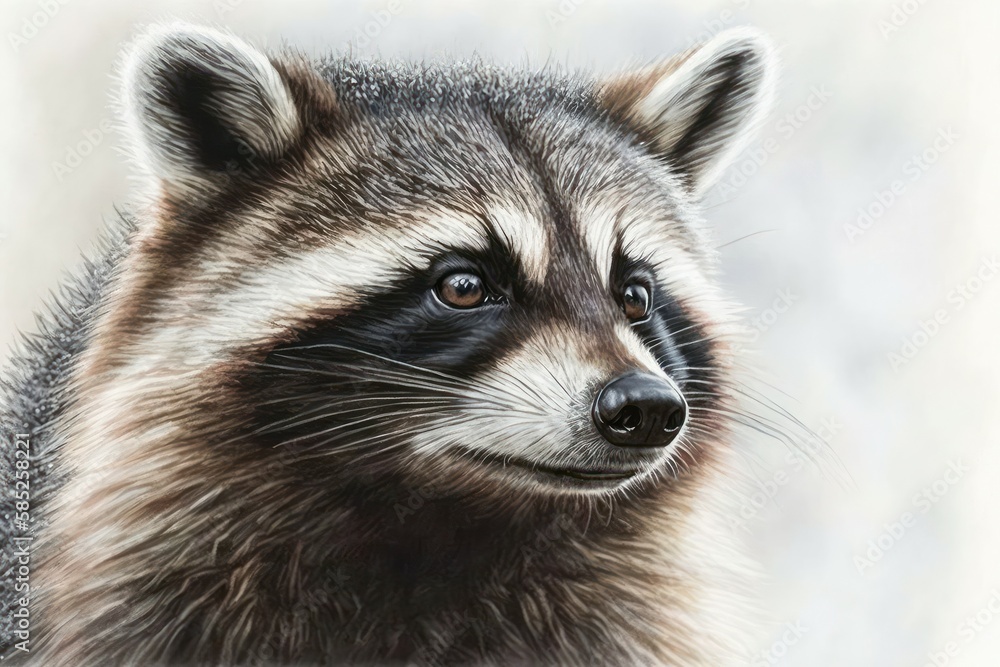 Portrait drawing of a cute beautiful raccoon, selective focus. AI generated, human enhanced Portrait drawing of a cute beautiful raccoon, selective focus. AI generated, human enhanced