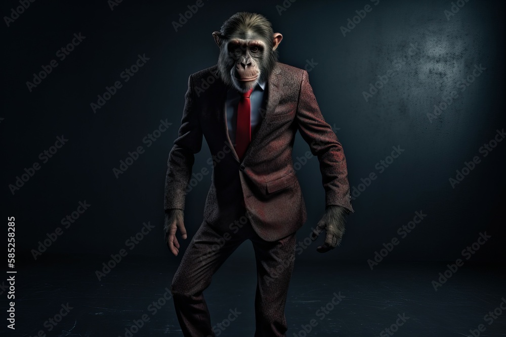 Anthropomorphic monkey in a smart suit. AI generated, human enhanced. Anthropomorphic monkey in a smart suit. AI generated, human enhanced.