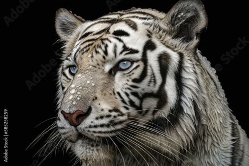 White wet tiger close up. AI generated, human enhanced