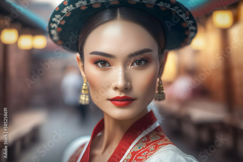 Portrait of an ethnic Korean woman. Neural network AI generated art photo