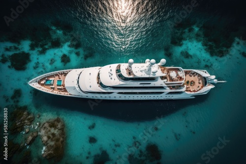Top down drone view of a luxury yacht on the sea, generative ai