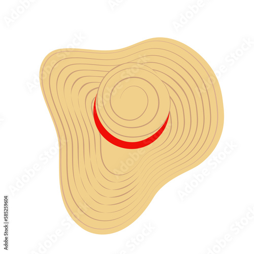 Abstract image of a hat with wide brim and a strips around. Hello summer. Sticker. Icon. Isolate.