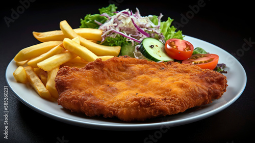 Experience Austria's Iconic Dish: Wienerschnitzel with Fries and Salad photo