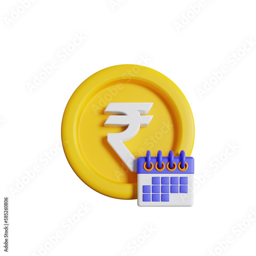 3d illustration of indian rupee currency calendar