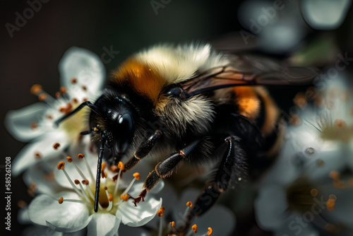 Bumblebee on a flower, AI generation