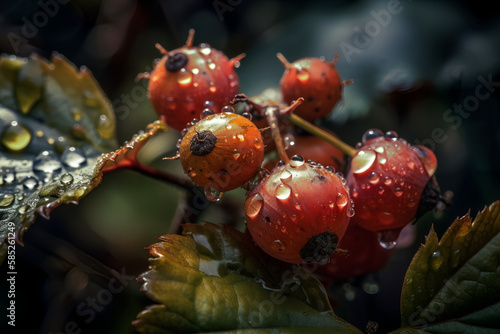 Red berries on a branch, AI generation
