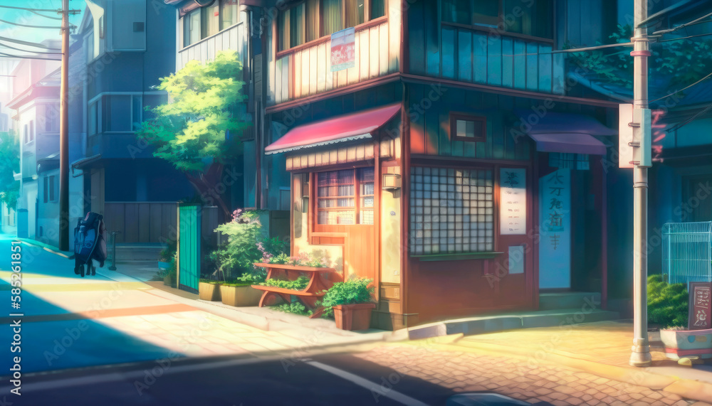 traditional japanese city anime background wallpaper
