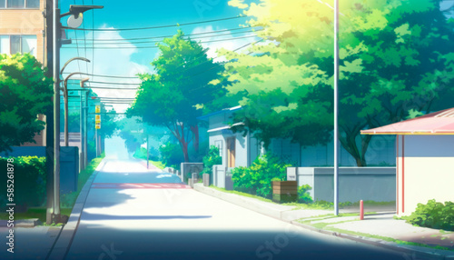 road in the city anime background wallpaper