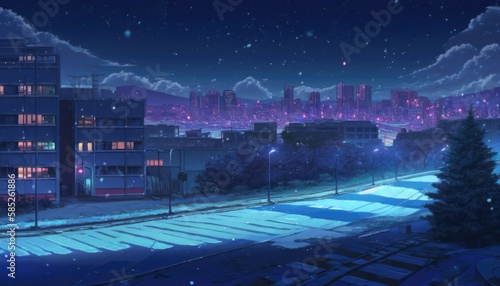 night view of the city anime background wallpaper