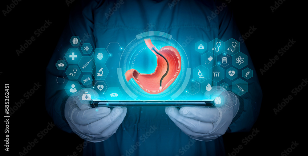 Endoscopic biopsy, esophagogastroduodenoscopy, EGD. Medical care for stomach problems. stomach