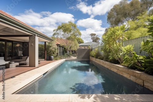 Wallpaper Mural Private swimming pool nearby a luxury house. High quality generative ai Torontodigital.ca