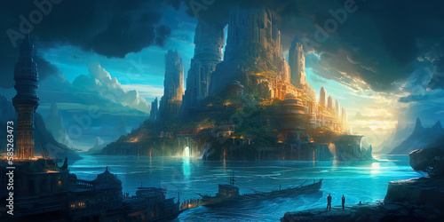 Atlantis Revived: A Digital Art Interpretation of a Legendary City Generative AI photo